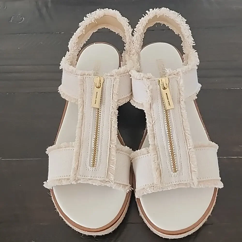 NEW - MICHAEL Michael Kors Berkley Zip Espadrille Platform Sandals Optic White 9